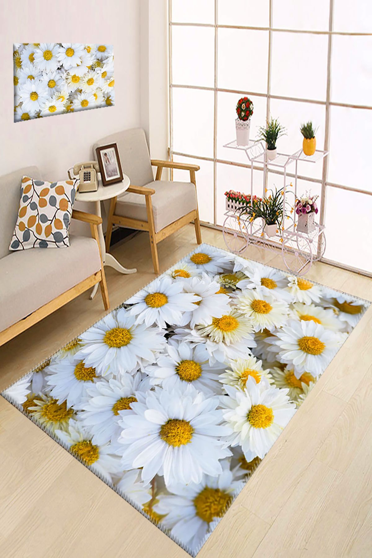 Dot Taban-  Papatya Desenli Salon Halısı Dod Taban - 100 x 750