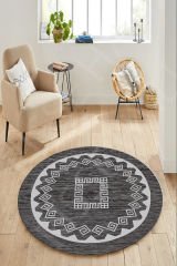 Decozade Kaydırmaz Antrasit Gri Makinede yıkanır leke tutmaz Yuvarlak Halı Dod Taban - 200 x 200