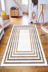 Dot Taban- 3d Trend Çizgili Beyaz Zeminli Salon Halısı Dod Taban - 100 x 650