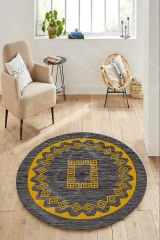 Decozade Kaydırmaz Gold Gri Makinede yıkanır leke tutmaz Yuvarlak Halı Dod Taban - 200 x 200