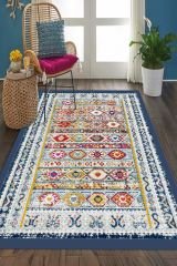 Kilim Desenli Mavi Renkli Salon Halısı Dod Taban - 80 x 800