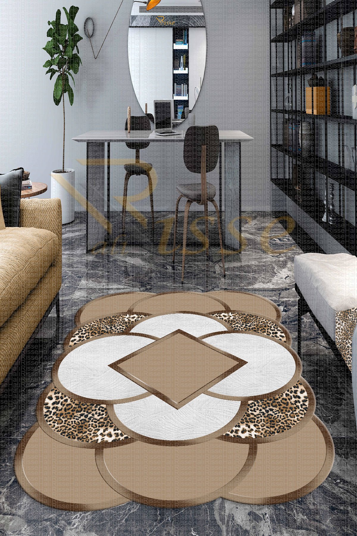 a Desenli Leopar Efektli Salon Halısı