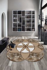 Dot Taban- Son Trend Geometrik Patchwork Kutup Yıldızı Desenli Mat Çöl Kahvesi Leopar Efektli Salon Halısı