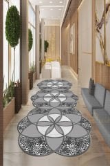 Dot Taban- Son Trend Geometrik Patchwork Kutup Yıldızı Desenli Gümüş Leopar Efektli Yolluk Halısı