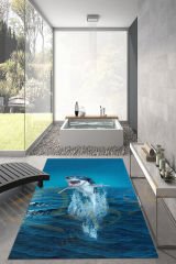 Dot Taban- Okyanus Köpek Balığı Desenli Banyo Halısı