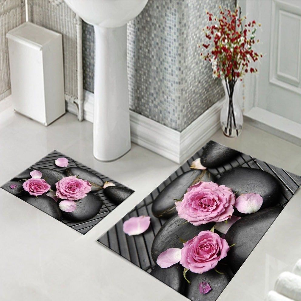 Dot Taban- Çiçek Desenli 2'li Banyo Paspası