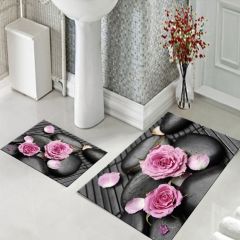 Dot Taban- Çiçek Desenli 2'li Banyo Paspası