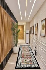 Dot Taban- Dekoratif Dokuma Efektli Kilim Desenli Siyah Renkli Yolluk Ve Salon Halısı Dod Taban - 120 x 600