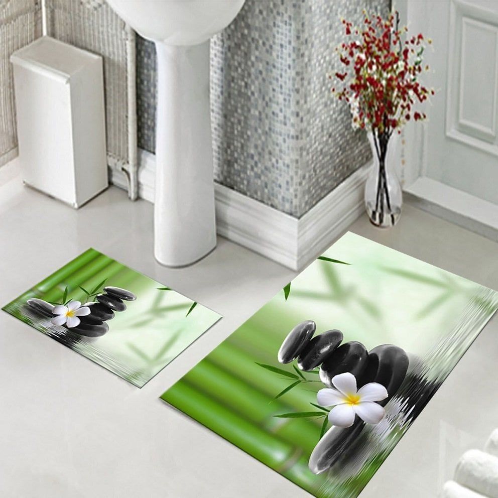 Dot Taban- Kamış Taş Desenli 2'li Banyo Paspası