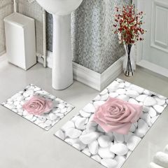 Dot Taban- Pudra Gül Desenli 2'li Banyo Paspası