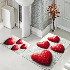 Dot Taban- Kalp Desenli 2'li Banyo Paspası