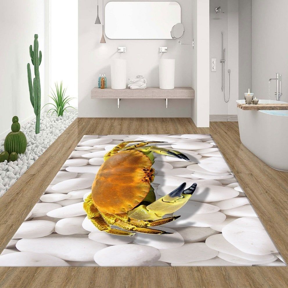 Dot Taban-  Deniz Taşı Ve Yengeç Desenli Banyo Halısı