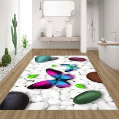 Dot Taban- Kelebek Ve Taş Desenli Banyo Halısı