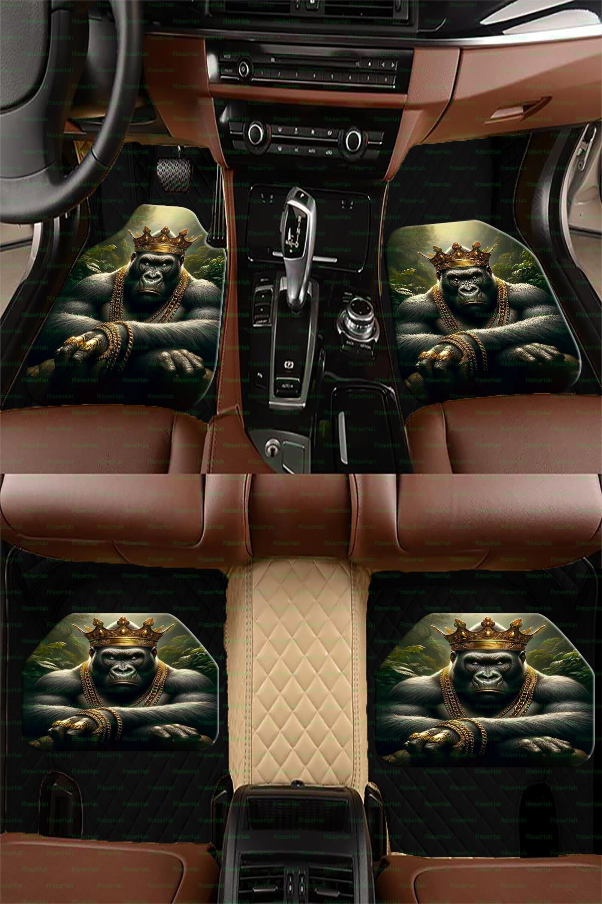RİSSE HALI King Gorilla Monkey Kral Desen Zincir Halı Kilim Dijital Modern Oto Paspası