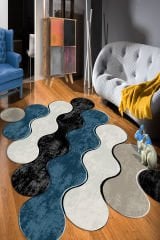 Dot Taban- Bulut Desen Siyah Mavili Salon Halısı Dod Taban - 100 x 150