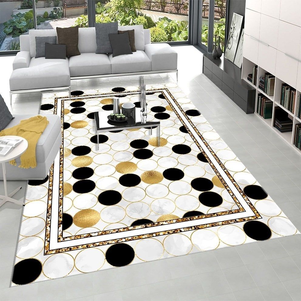 Dot Taban- Siyah Renkli Yuvarlak Desenli Salon Halısı