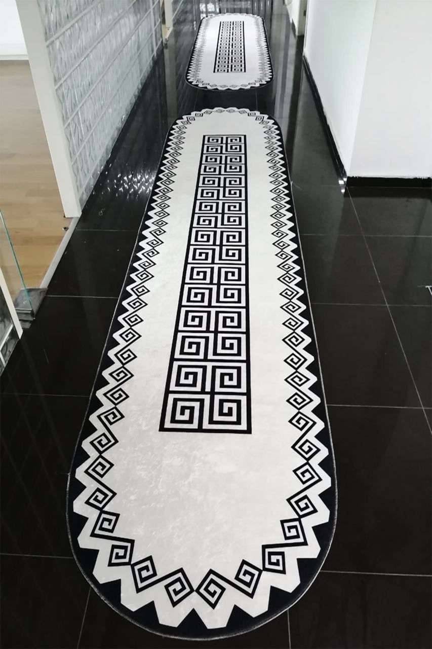 Dot Taban-  Zikzak Desenli Siyah Beyaz Renkli Oval Salon
