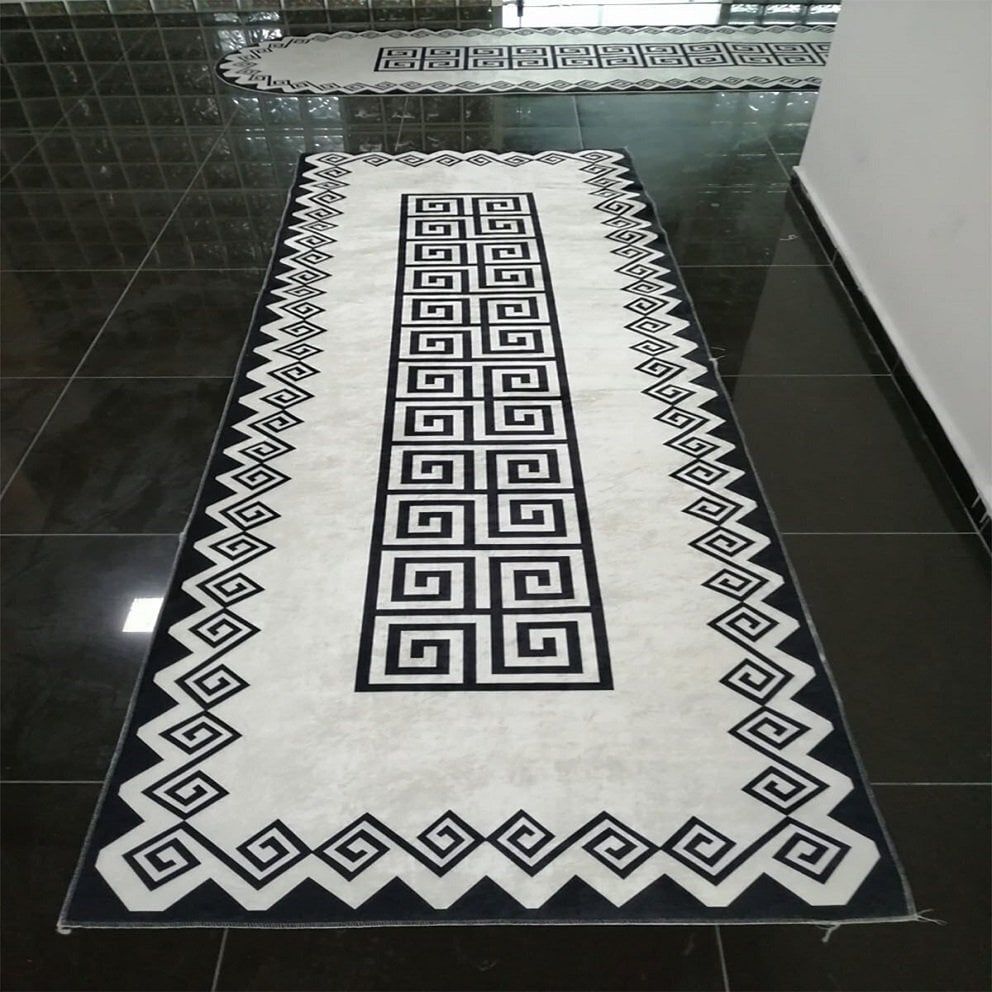 Dot Taban- Zikzak Desenli Beyaz Siyah Renkli Salon Halısı