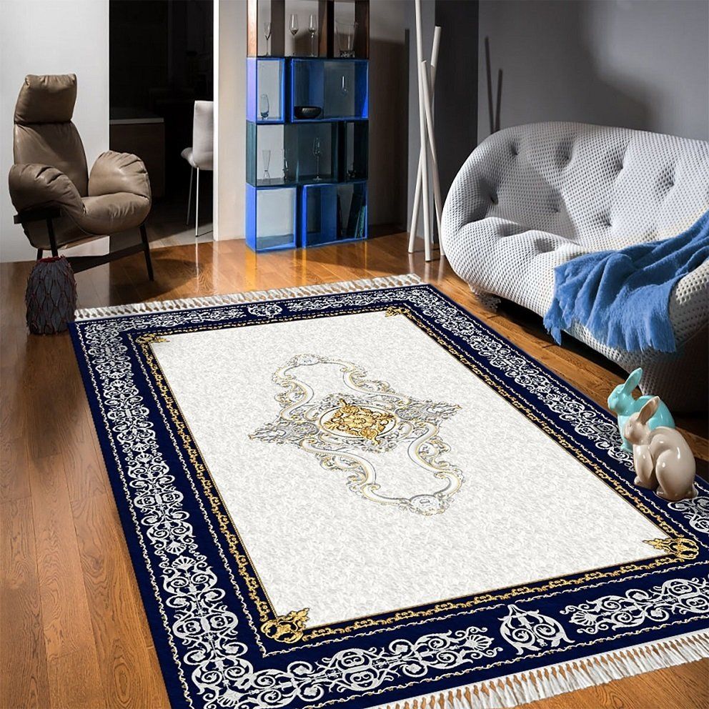 Dot Taban- Barok Desenli Gold Lacivert Renkli Salon Halısı