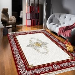 Dot Taban- Barok Desenli Gold Kırmızı Renkli Salon Halısı