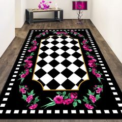 Dot Taban- Çiçekli Siyah Renkli Salon Halısı