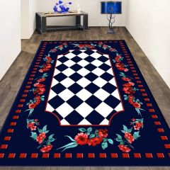 Dot Taban- Lacivert Zemin Kırmızı Çiçekli Salon Halısı