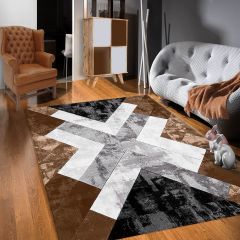 Dot Taban- Eskitme Desenli Kahverengi Renkli Yolluk Salon Halısı