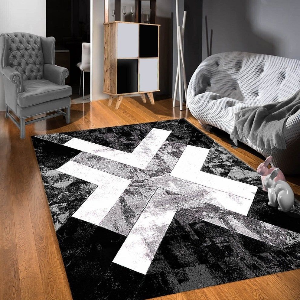 Dot Taban- Eskitme Desenli Siyah Renkli Yolluk Salon Halısı