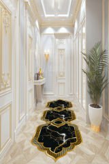 Dot Taban- Lazer Kesim Gold Siyah Renkli Yıldırım Mermer Desenli Yolluk Ve Salon Halısı Dod Taban - 180 x 200