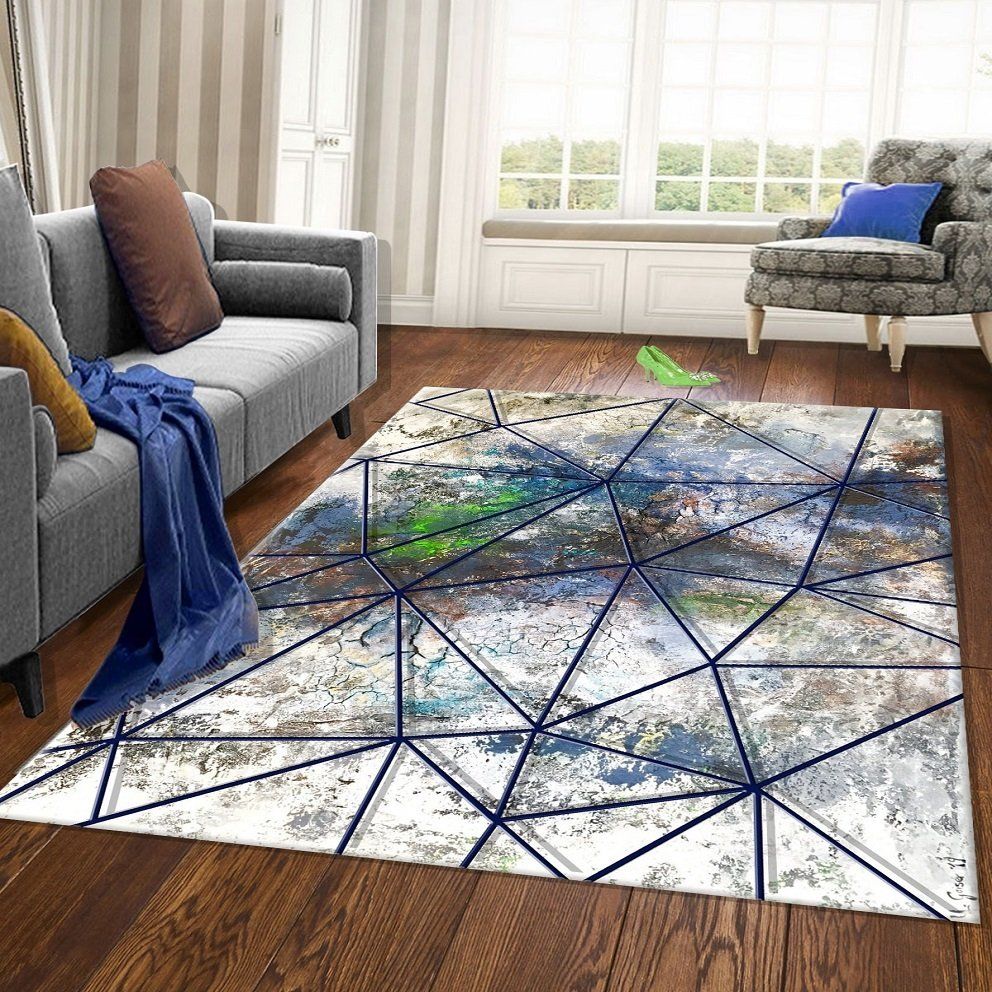 Dot Taban- 3D Lacivert Çizgili Salon Halısı