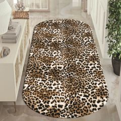 Dot Taban-  Leopar Desenli Oval Salon Halısı