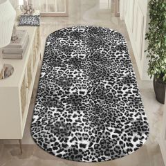 Dot Taban- Gri Leopar Desenli Oval Salon Halısı