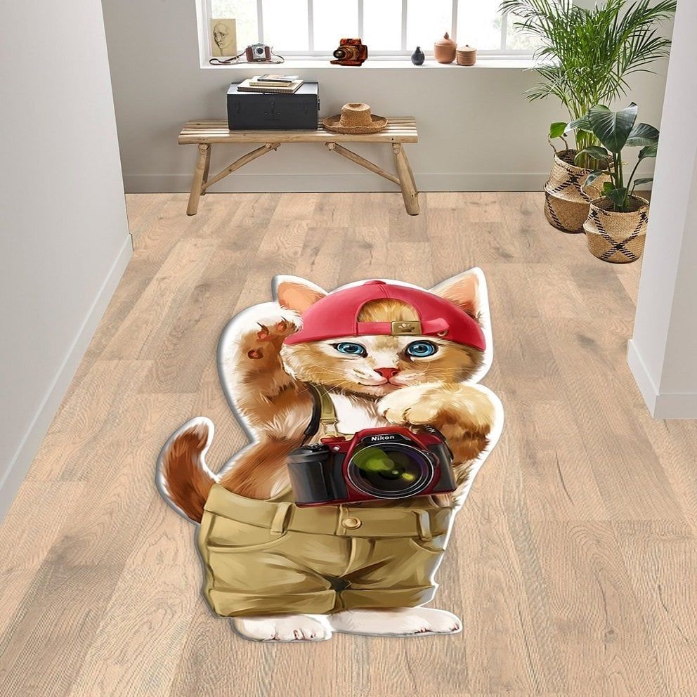 Dot Taban- Turist Kedi Figürlü Lazer Kesim Salon Halısı