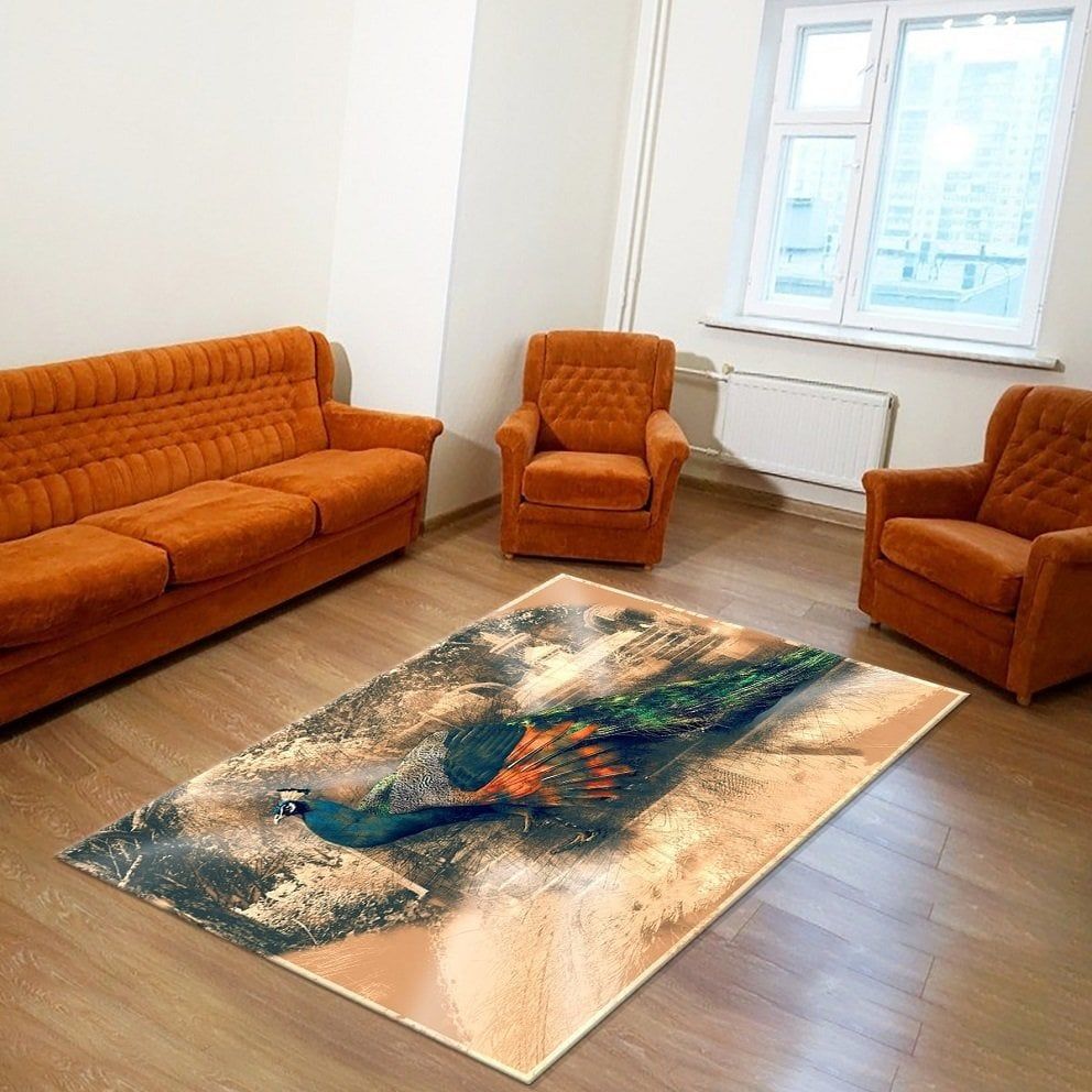 Dot Taban-  Tavus Kuşu Desenli Renkli Salon Halısı