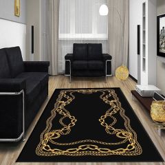 Dot Taban-  Zincir Desenli Siyah Zeminli Salon Halısı