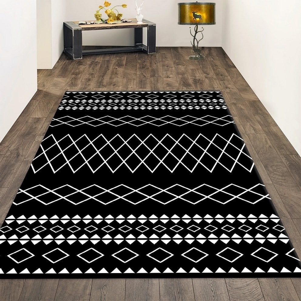 Dot Taban- Vektörel Çizgi Desenli Siyah Salon Halısı