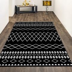 Dot Taban- Vektörel Çizgi Desenli Siyah Salon Halısı