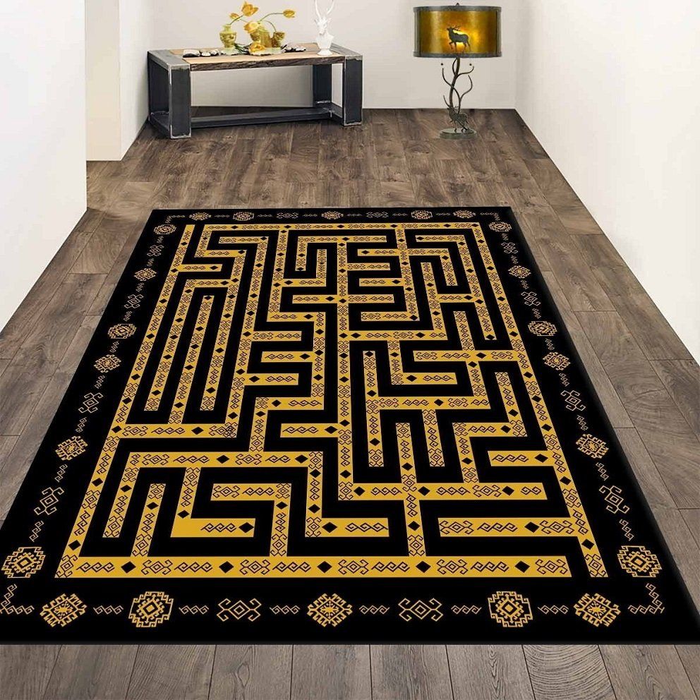 Dot Taban- Labirent Gold Siyah Salon Halısı