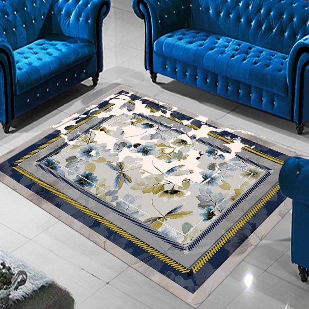 Dot Taban-  Lacivert İğne Ardı Desenli Salon Halısı