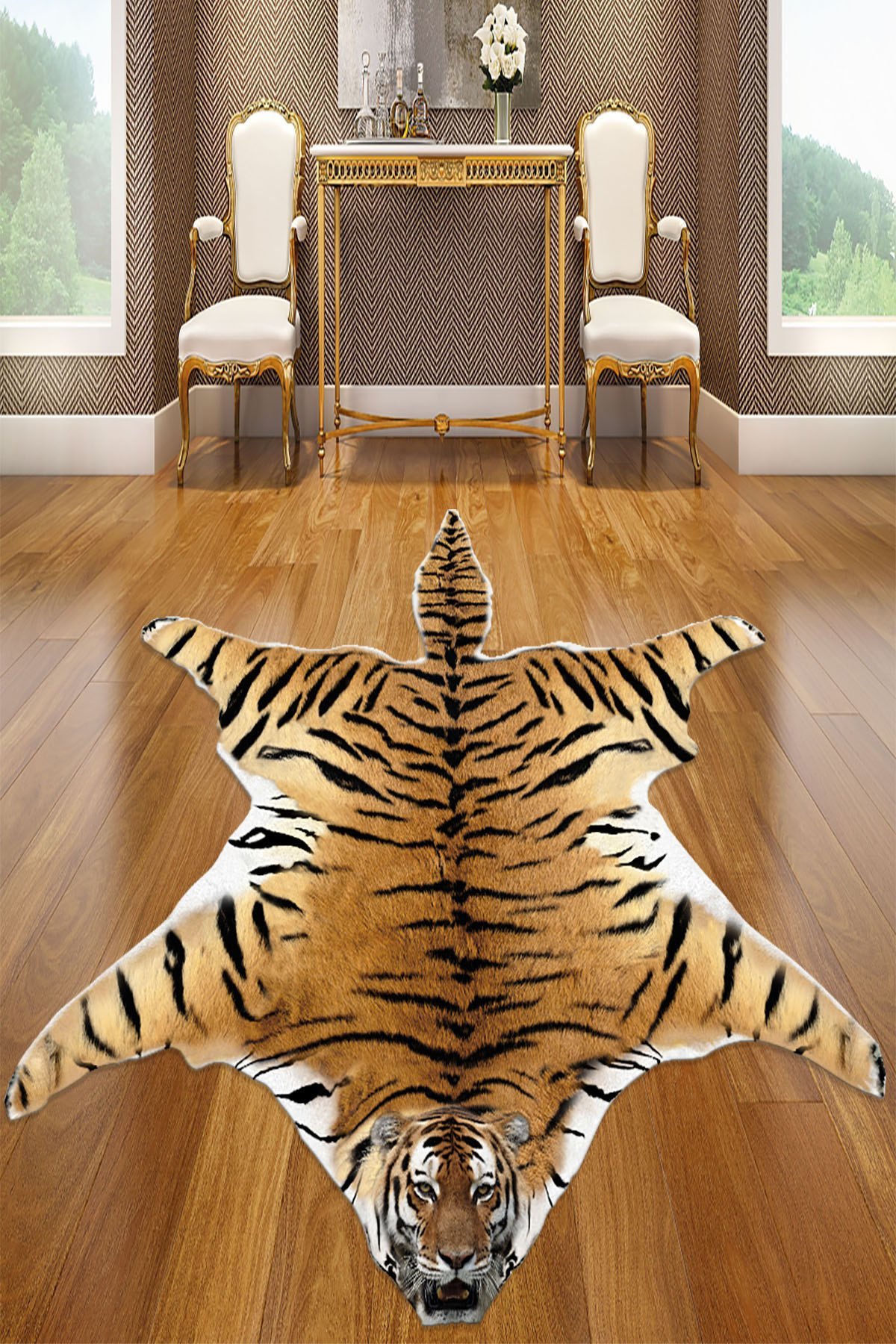 Dot Taban- 3D Lazer Kesim Kaplan Desenli Salon Halısı