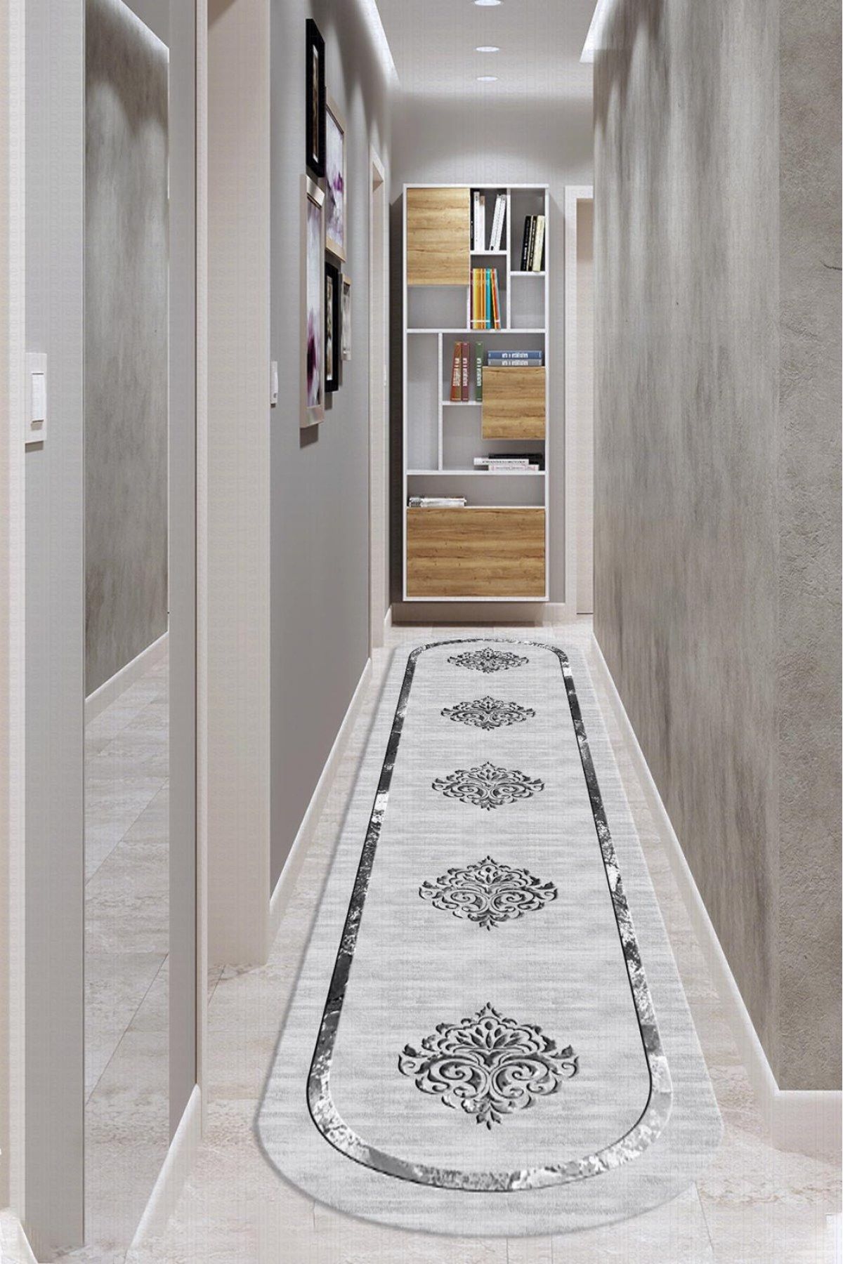 Dot Taban- Gri Varak Desenli Oval Yolluk Ve Salon Halısı