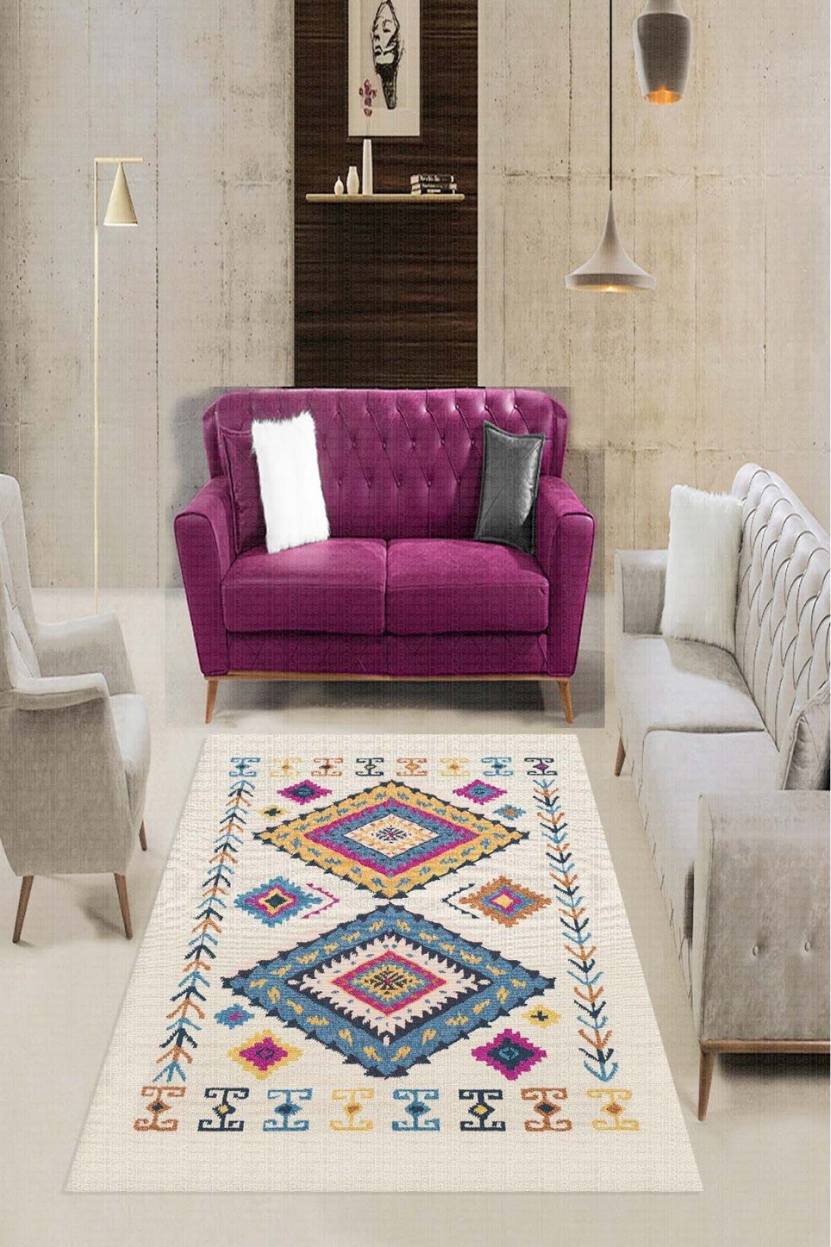 Dot Taban- New Iskandinav Yıkanılabilir Dekoratif Kilim Desenli Halı
