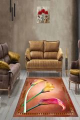 Dot Taban-  Lale Desenli Gold Oranj Renkli Salon Halısı