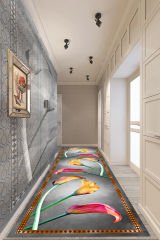 Dot Taban-  Lale Desenli Gri Oranj Renkli Yolluk Ve Salon Halısı