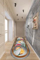 Dot Taban-  Lale Desenli Gri Oranj Renkli Oval Salon  Ve Yolluk Halısı