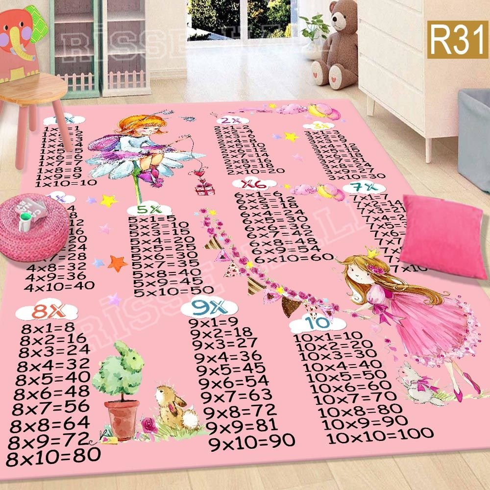 Dot Taban- Çarpım Tablosu Pembe Renk Desenli Çocuk Halısı