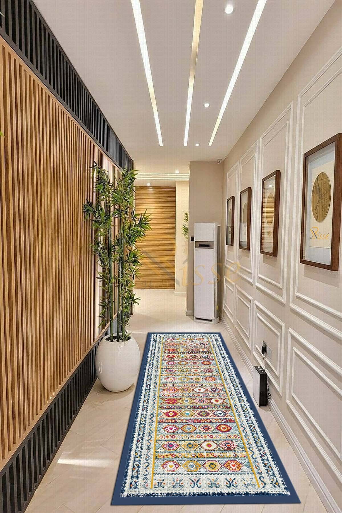 Dot Taban- Dekoratif Dokuma Efektli Kilim Desenli Mavi Renkli Yolluk Ve Salon Halısı