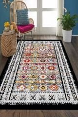 Dot Taban- Dekoratif Dokuma Efektli Kilim Desenli Siyah Renkli Salon Halısı