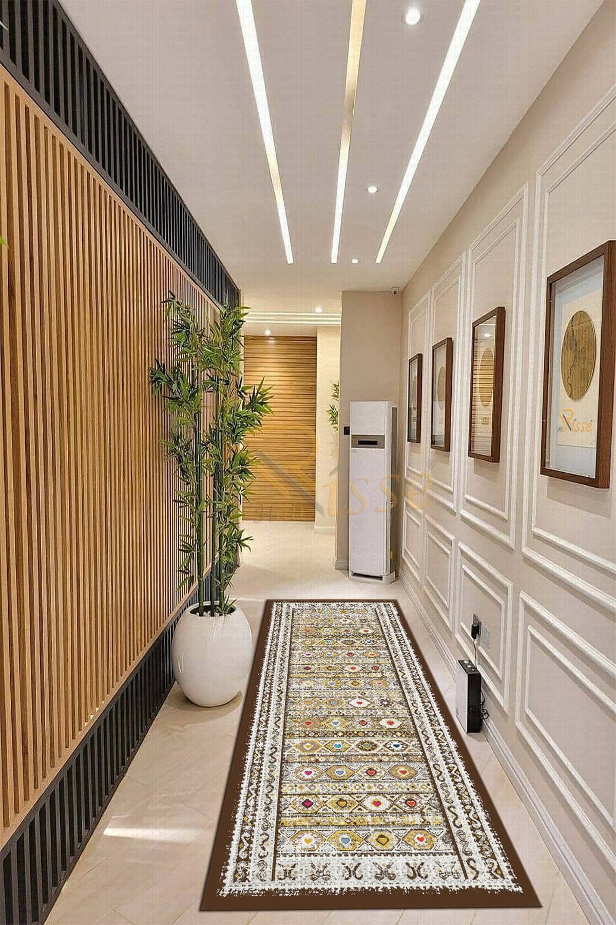 Dot Taban- Dekoratif Dokuma Efektli Kilim Desenli Kahverengi Renkli Yolluk Ve Salon Halısı