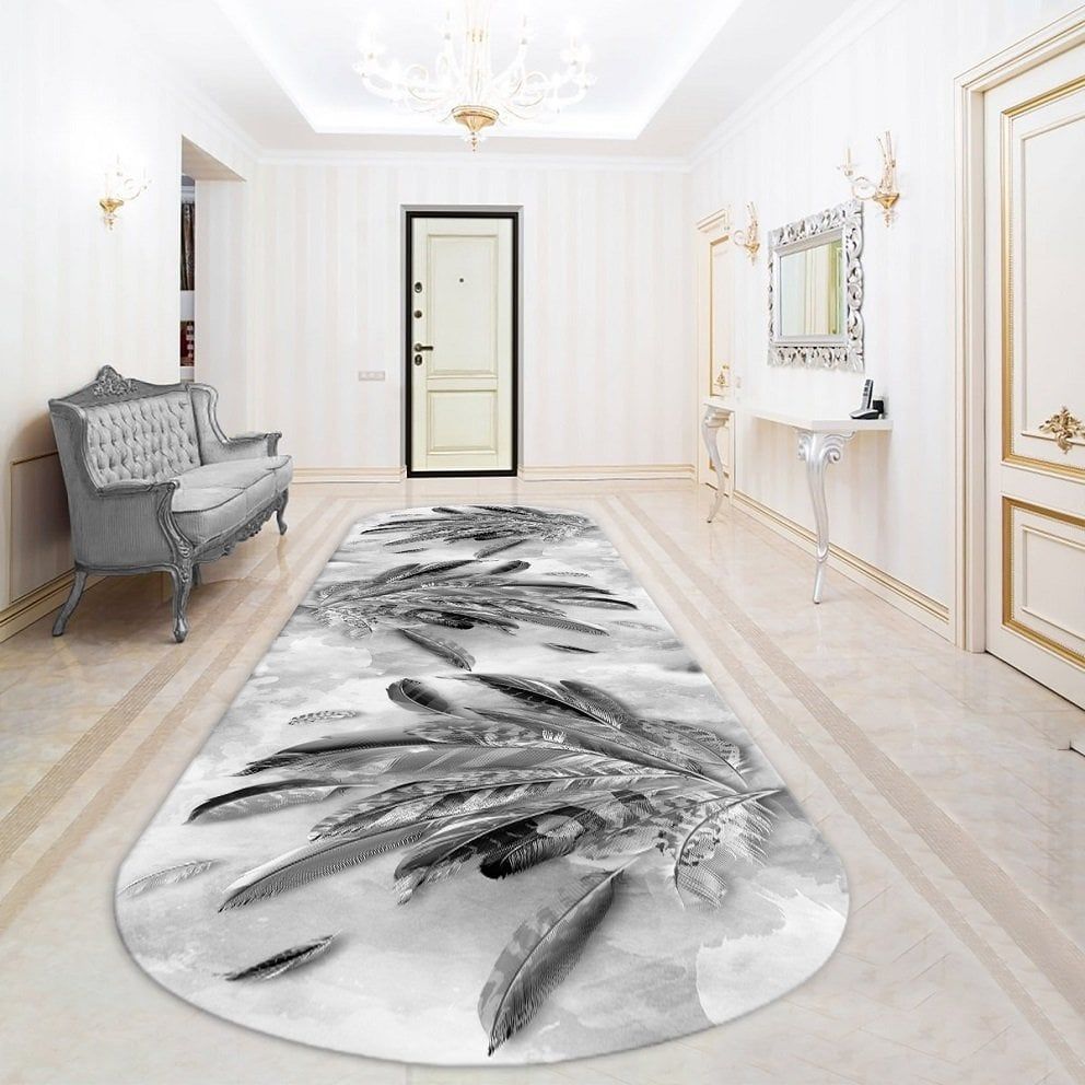 Dot Taban- Tüy Desenli Gri Renkli Oval Halı Dod Taban - 120 x 600